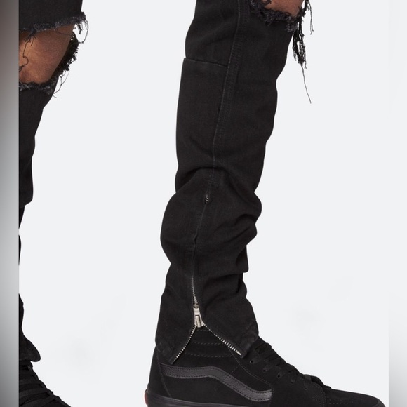 MNML black distressed ankle zips busted knees button fly stretchy NEW size 36 - Picture 2 of 14